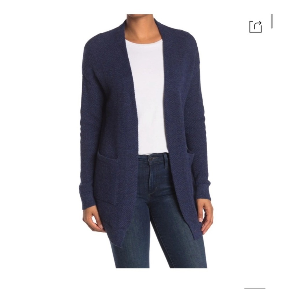 Goodlife Knit Open Front Cardigan Sweater Navy Blue Medium Baby Alpaca Blend